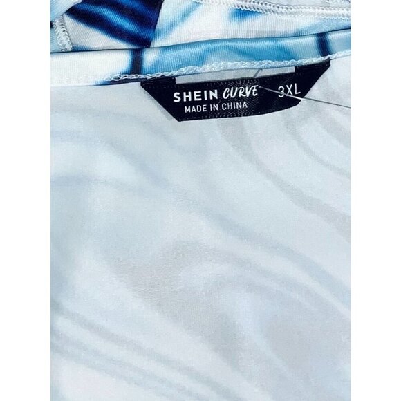 Shein Curve 3XL Blue Marble Print Long Sleeve Tunic Top Womens Polyester Blend - Picture 5 of 7